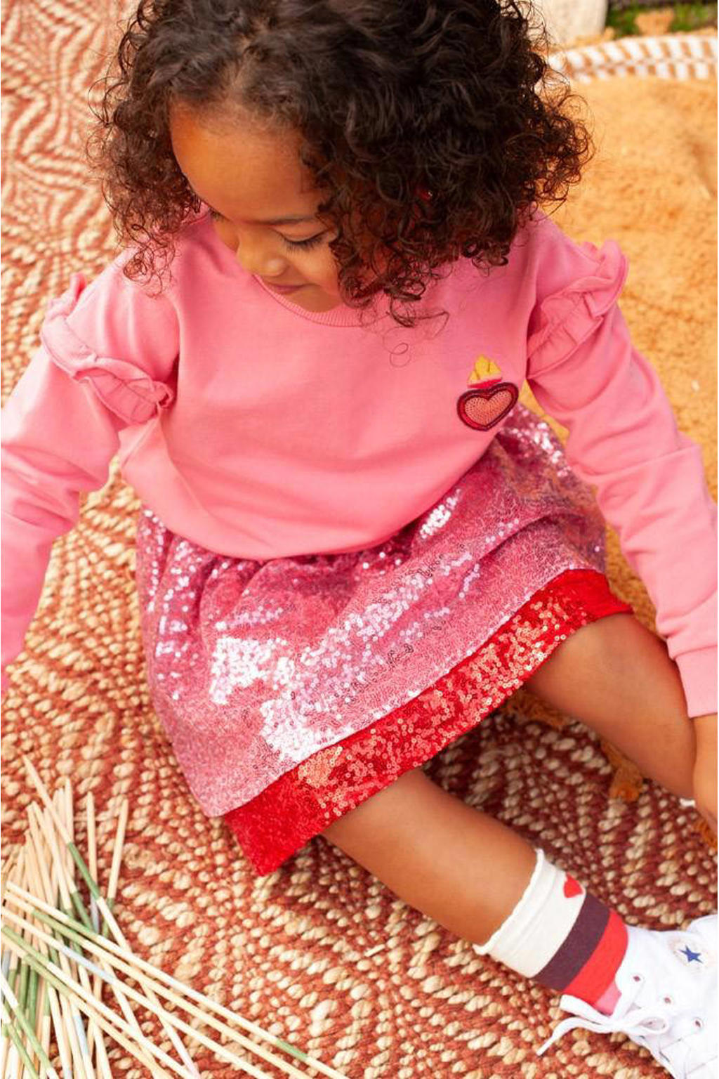 Roze meisjes Jubel sweater Salsa Sunset van katoen met backprint, lange mouwen en ruches