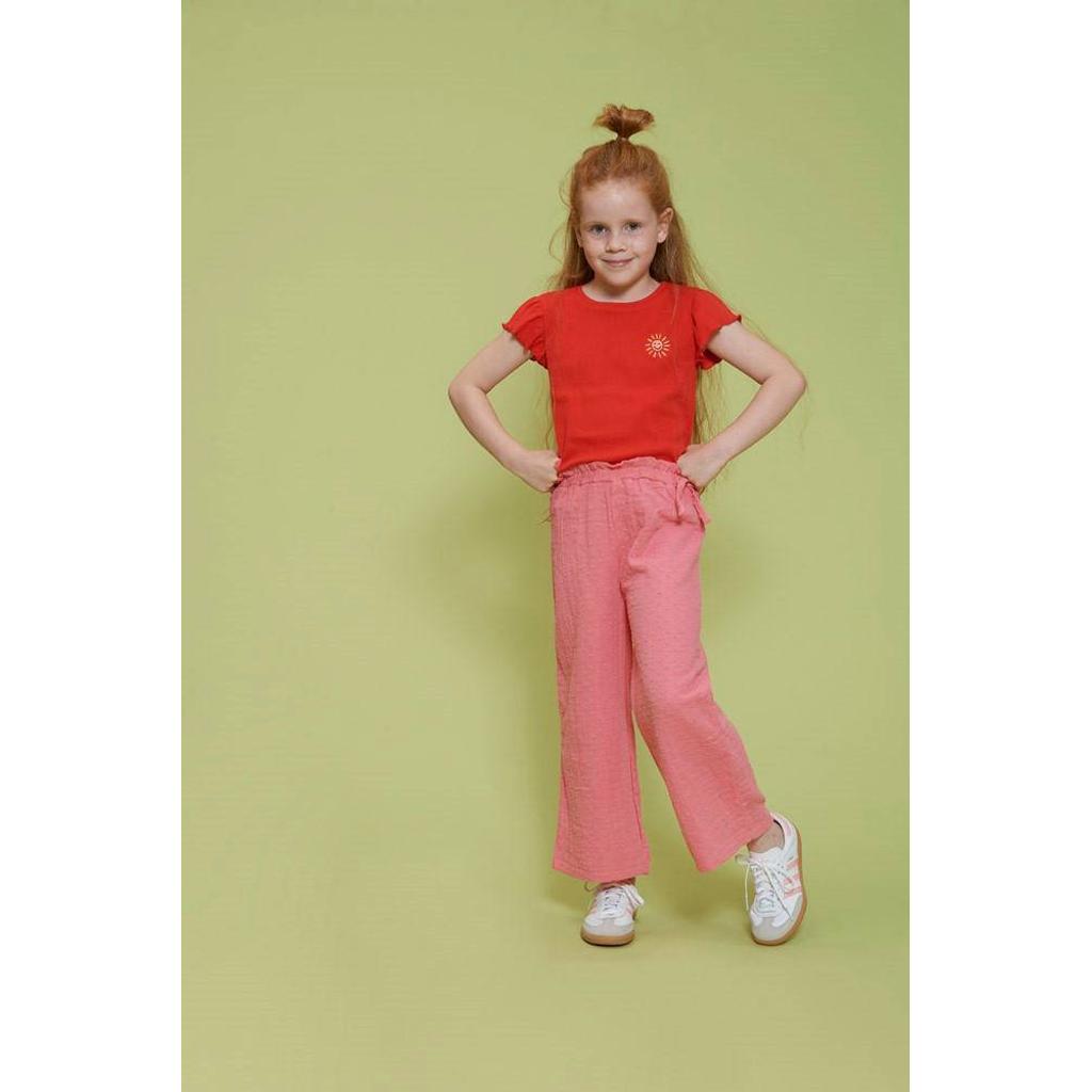 Roze meisjes Jubel wide leg broek Salsa Sunset van mousseline met effen
