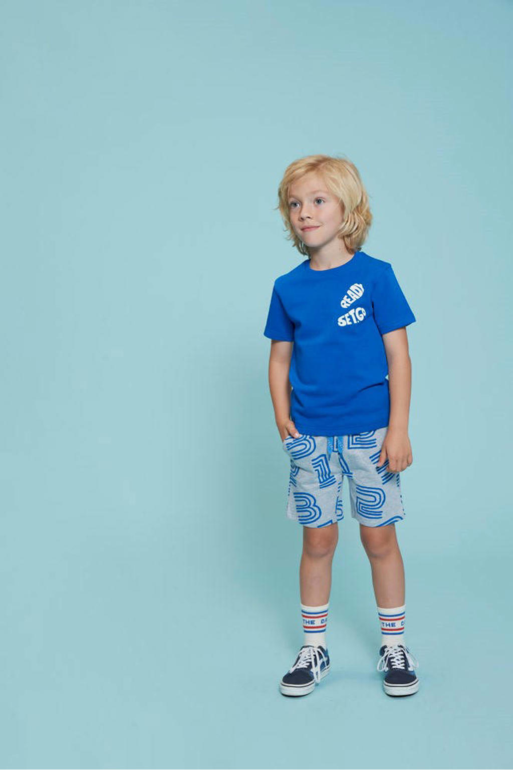 Grijs en blauwe jongens Sturdy sweatshort Run the Day melange met regular fit, regular waist en elastische tailleband met koord