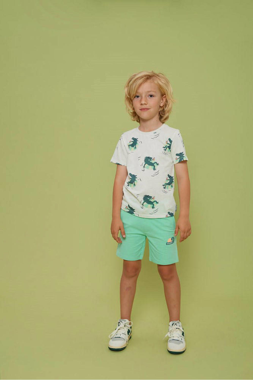 Wit en groene jongens Sturdy T-shirt Lagoon Legends van katoen met korte mouwen en ronde hals