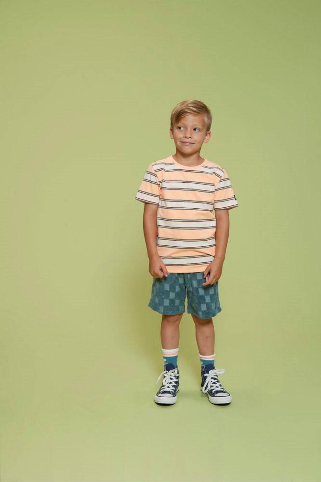 Petrolkleurige jongens Sturdy badstof short Lagoon Legends met regular fit, regular waist en ruitenprint