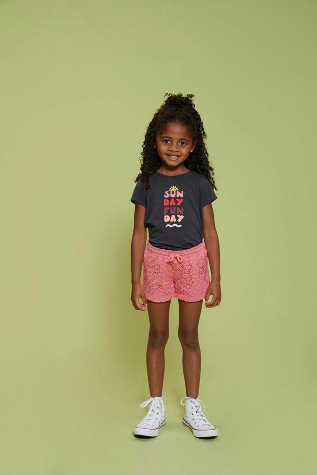 Antraciet en roze meisjes Jubel T-shirt Salsa Sunset van katoen met printopdruk en korte mouwen