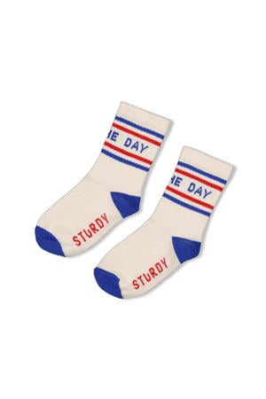 sokken Run the Day ecru/blauw/rood