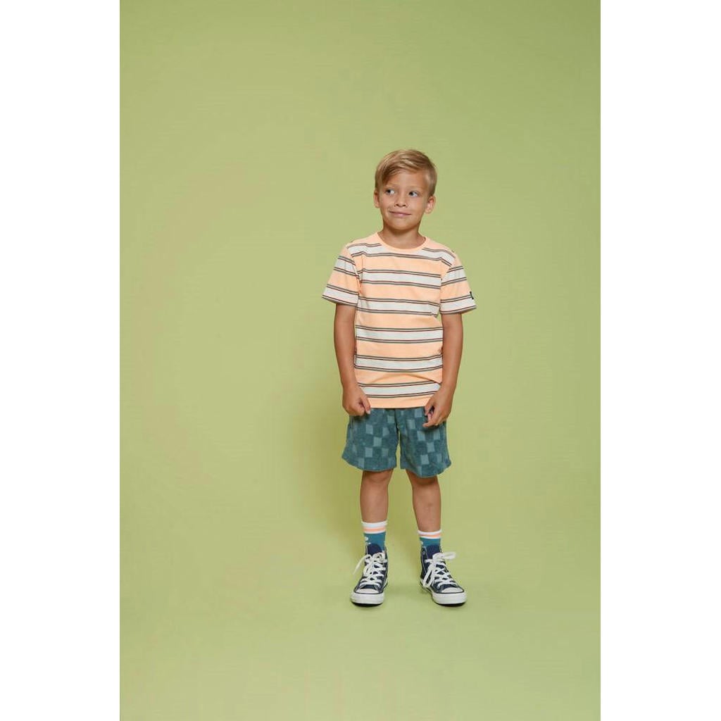 Neon, wit en multikleurige jongens Sturdy gestreept T-shirt Lagoon Legends van polyester-katoen met korte mouwen en ronde hals