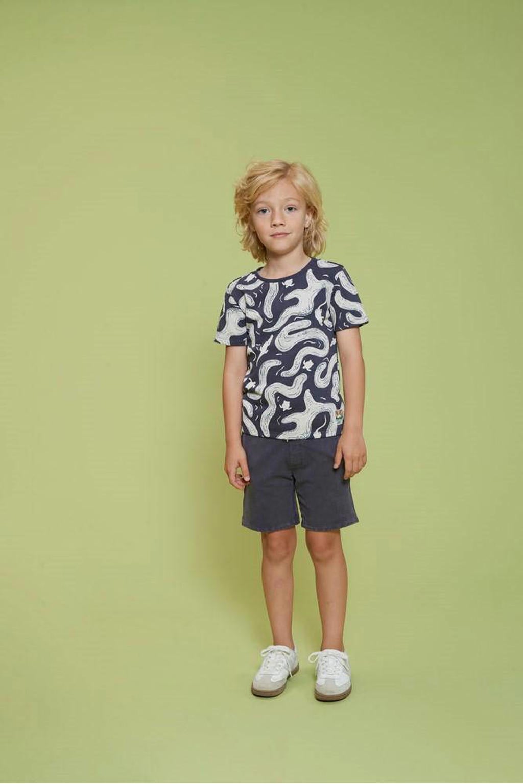 Donkerblauwe jongens Sturdy casual short Lagoon Legends van stretchkatoen met regular fit, regular waist en effen