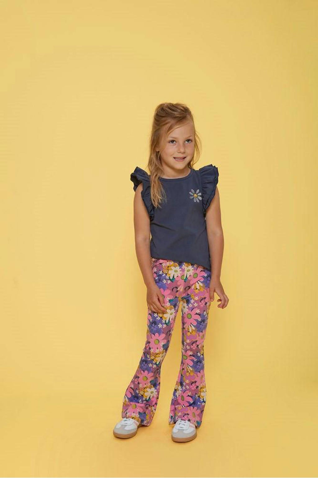 Roze, paars en gele meisjes Jubel flared broek Rolling into Spring van stretchkatoen met regular waist en bloemenprint