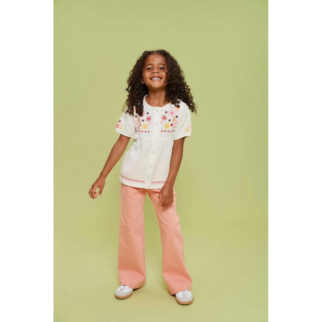 Ecru meisjes Jubel blouse Salsa Sunset met korte mouwen, knoopsluiting en borduursels