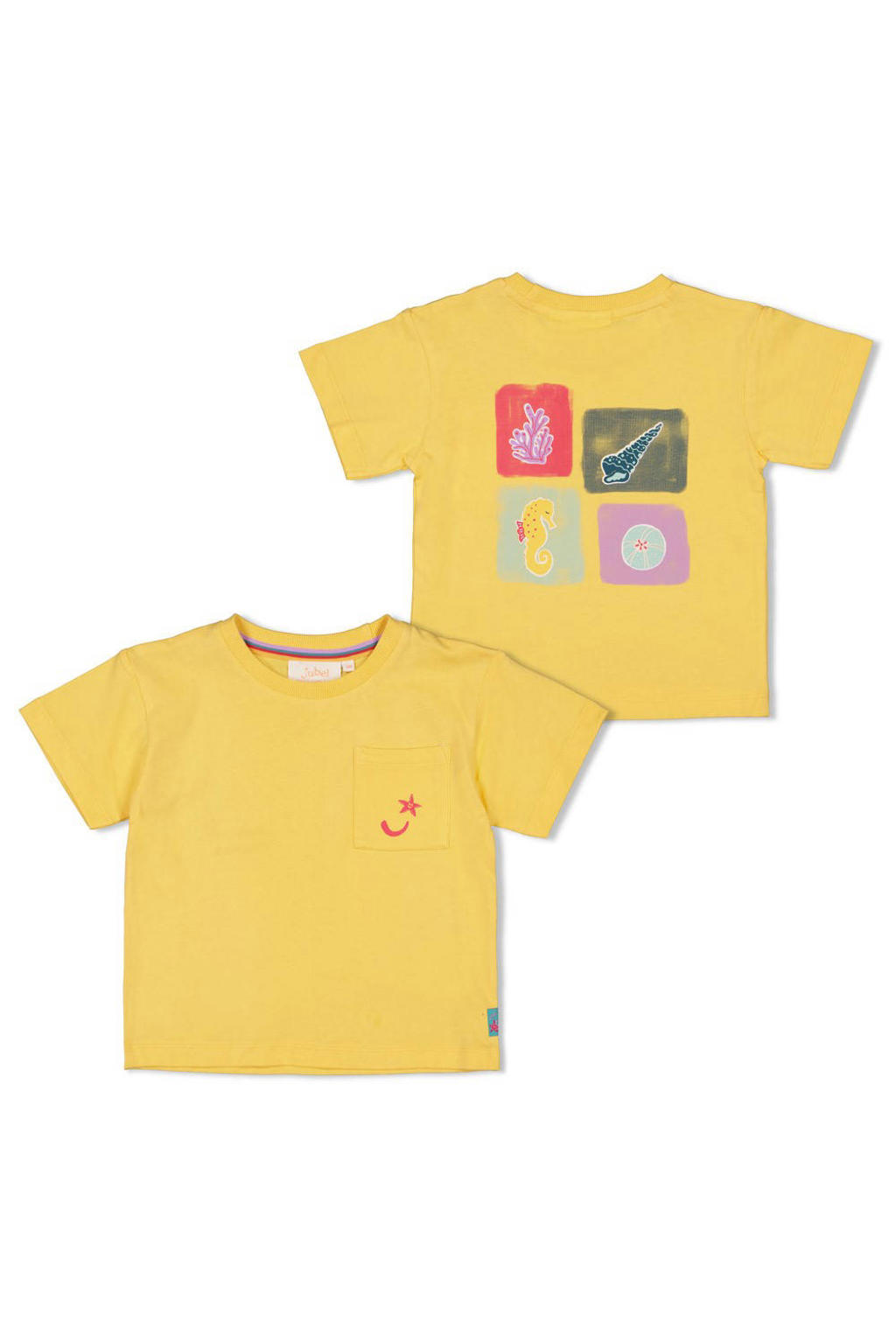 Gele meisjes Jubel T-shirt Lazy Lagoon van katoen met backprint, korte mouwen en ronde hals