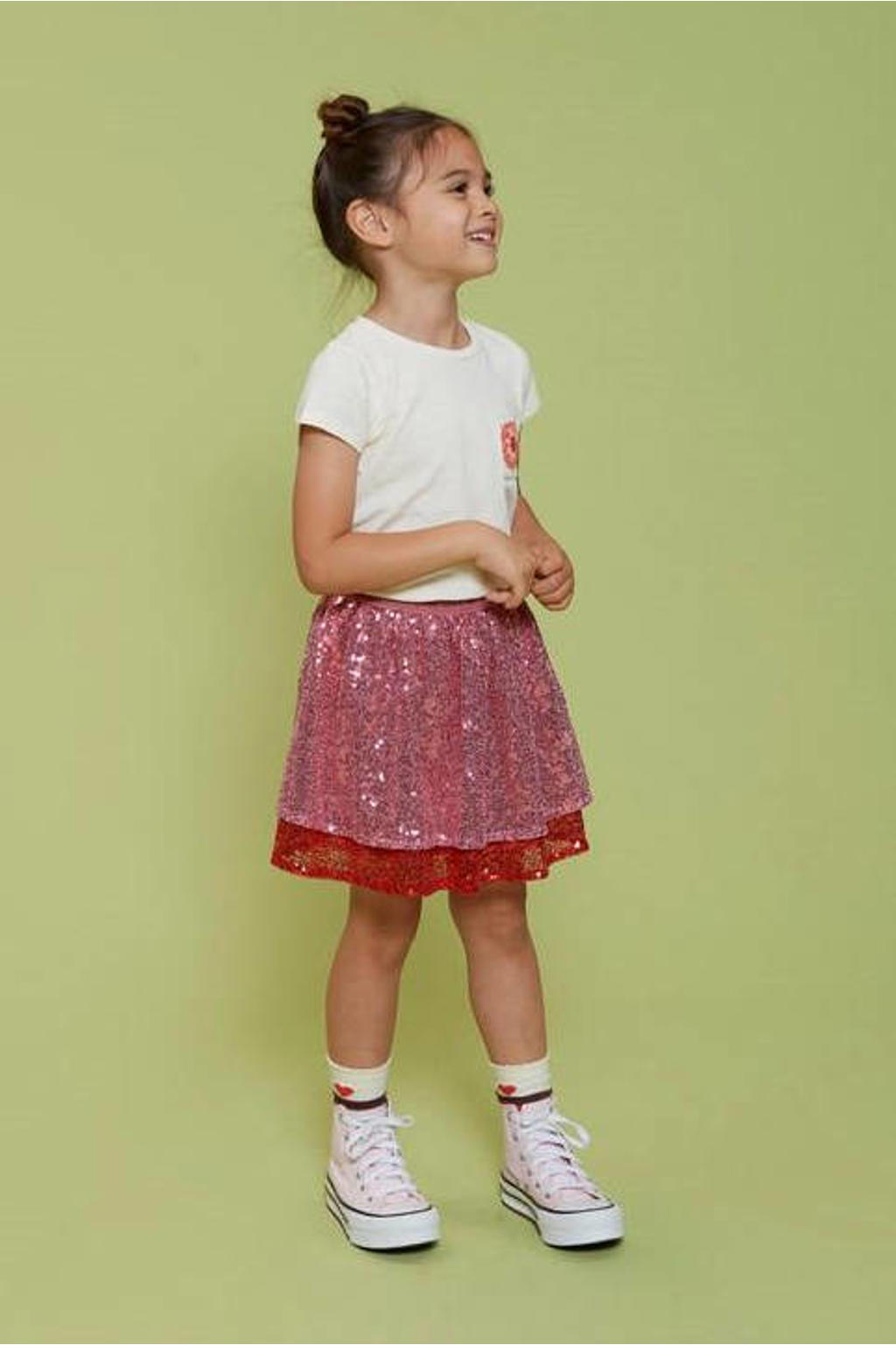 Ecru meisjes Jubel T-shirt crochet van katoen met effen, korte mouwen en ronde hals
