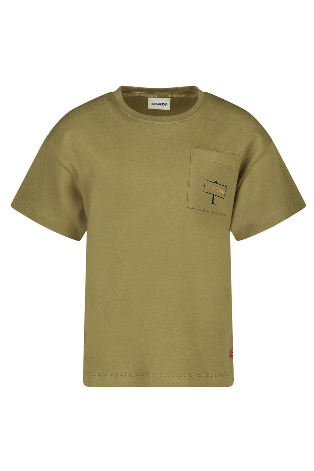 Olijfgroene jongens Sturdy T-shirt Desert Fiesta van katoen met effen, korte mouwen en ronde hals