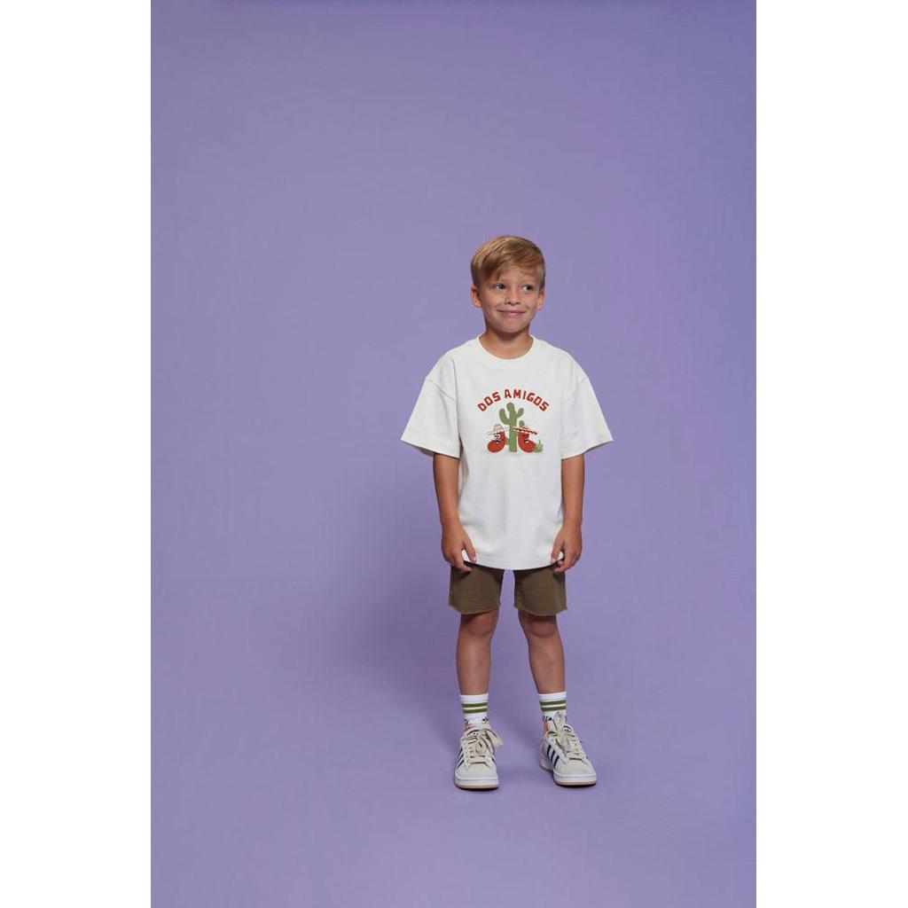 Ecru jongens Sturdy T-shirt Desert Fiesta van katoen met printopdruk, korte mouwen en ronde hals