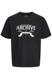 thumbnail: Zwarte heren JACK & JONES ESSENTIALS rechtvallend T-shirt van katoen met printopdruk, korte mouwen en ronde hals