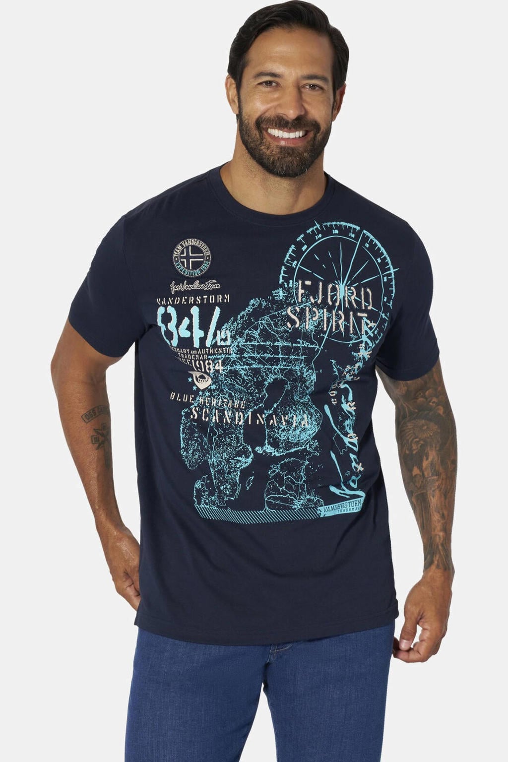 Jan Vanderstorm Loose T-shirt Plus Size DOMINIK. donkerblauw