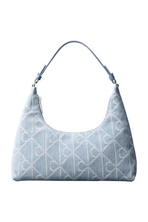 denim schoudertas Emblem blauw