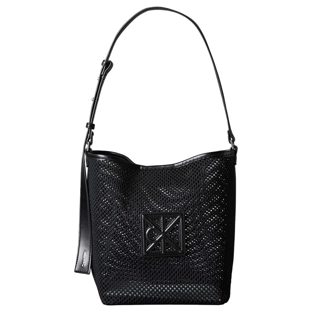 Calvin Klein mesh crossbody tas Emblem zwart