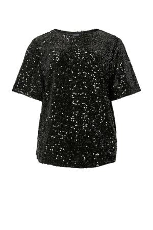 glitter top met pailletten zwart