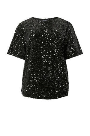glitter top met pailletten zwart
