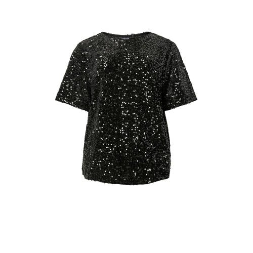 PIECES Curve glitter top met pailletten zwart afbeelding