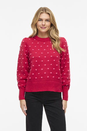 trui met stippen rood gebreid