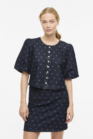 denim gebloemde blouse dark blue denim
