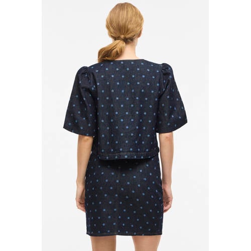 VILA denim gebloemde blouse dark blue denim afbeelding