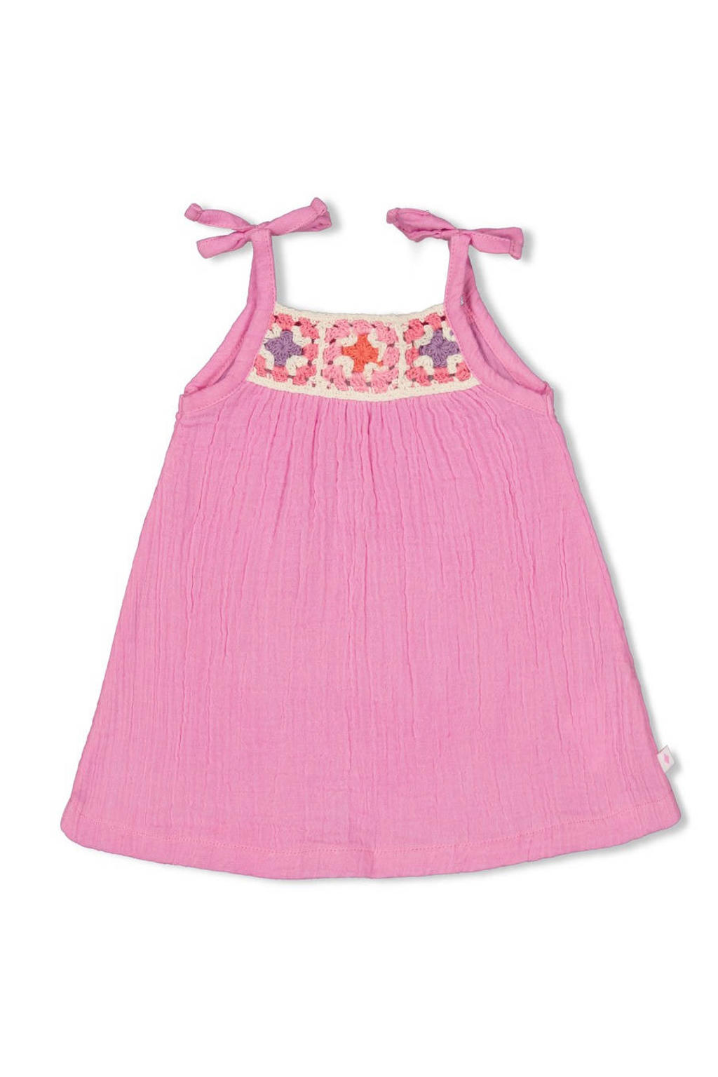Fuchsia meisjes Feetje jurk Summer Woven van mousseline met effen, vierkante hals en crochet