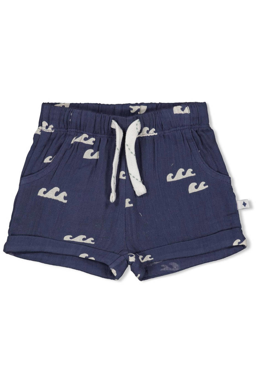 Marineblauw jongens Feetje korte broek Summer Woven blauw van mousseline met regular fit, regular waist en elastische tailleband met koord