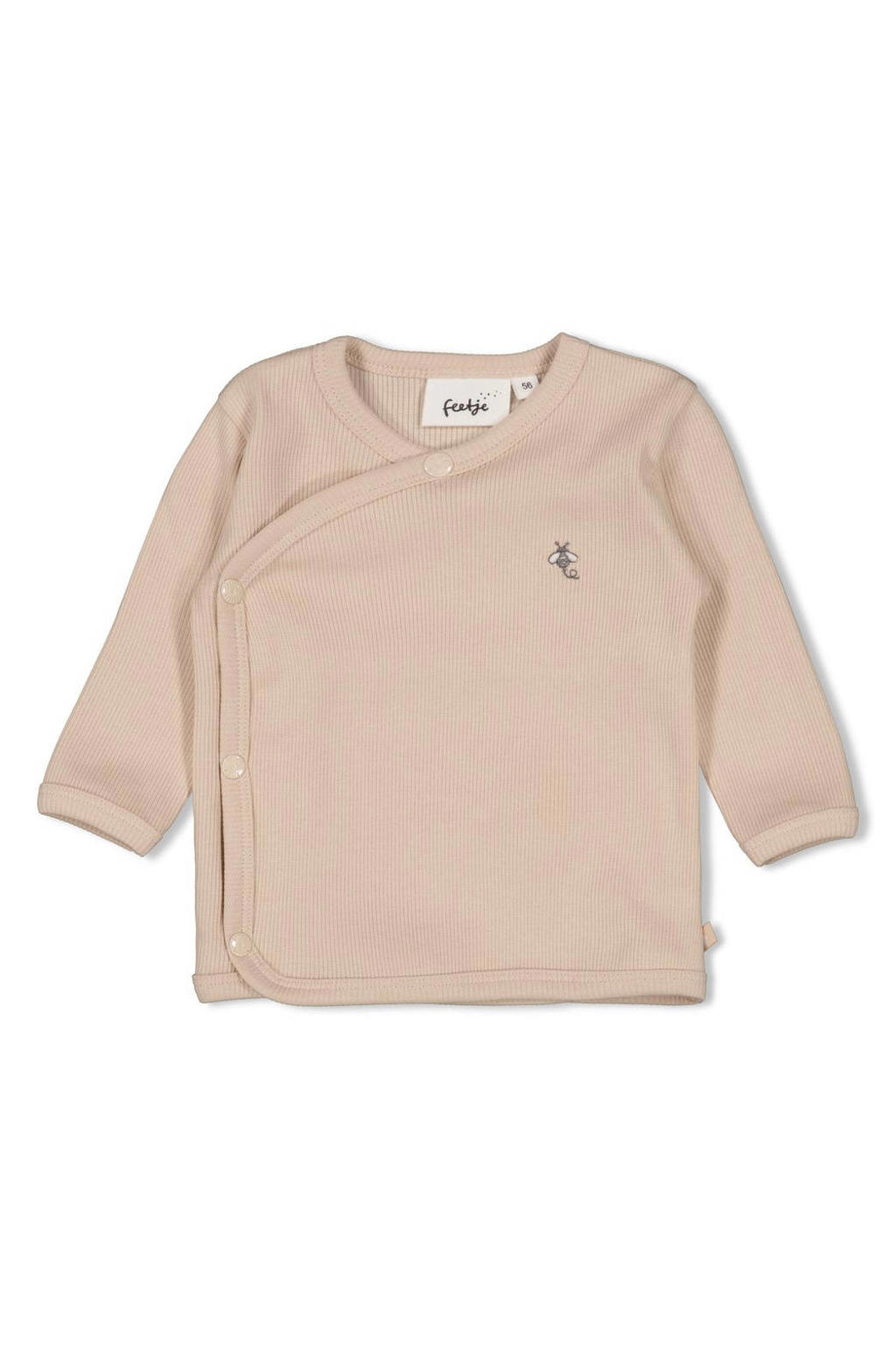 Zandkleurige jongens en meisjes Feetje longsleeve van katoen met effen, lange mouwen, V-hals, drukknoopsluiting en overslag detail