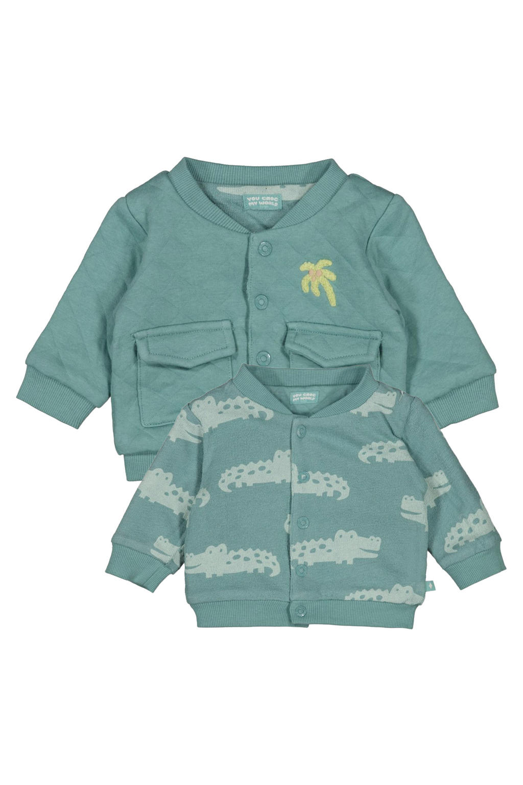 Groene jongens Feetje reversible bomberjack You Croc my World van katoen met lange mouwen, drukknoopsluiting en doorgestikte details