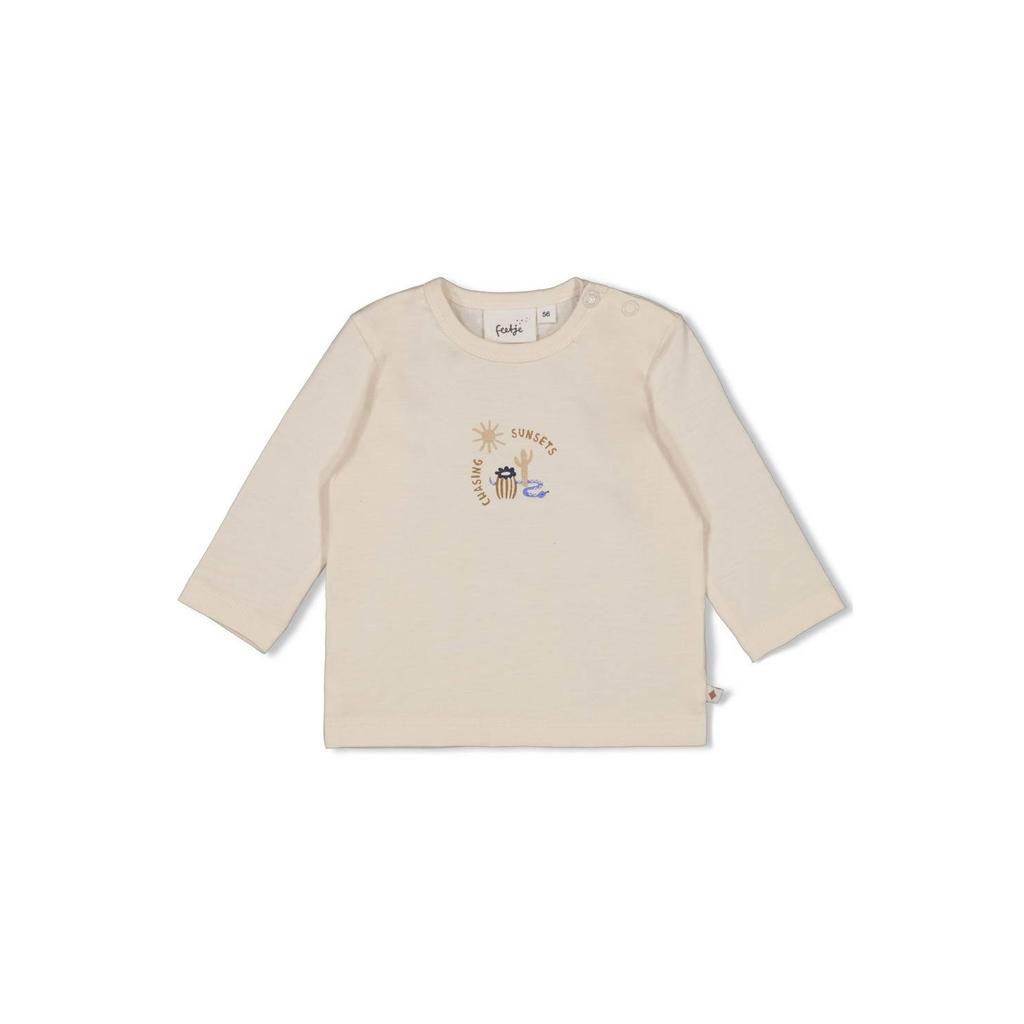 Ecru jongens Feetje longsleeve Sssiesta van katoen met printopdruk, lange mouwen, ronde hals en drukknoopsluiting