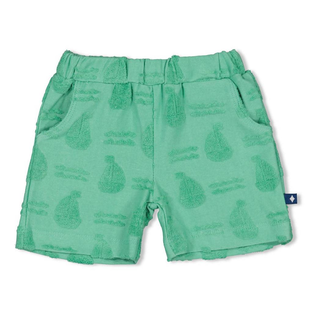Groene jongens Feetje casual short Seaside Happiness van badstof met regular fit, regular waist en elastische tailleband
