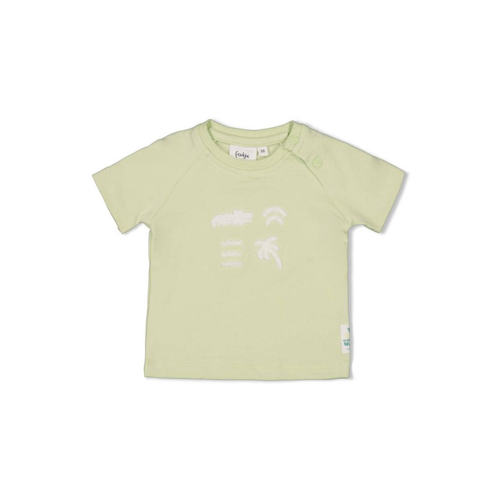 Limegroene jongens Feetje T-shirt You Croc my World groen van katoen met printopdruk, korte mouwen en drukknoopsluiting