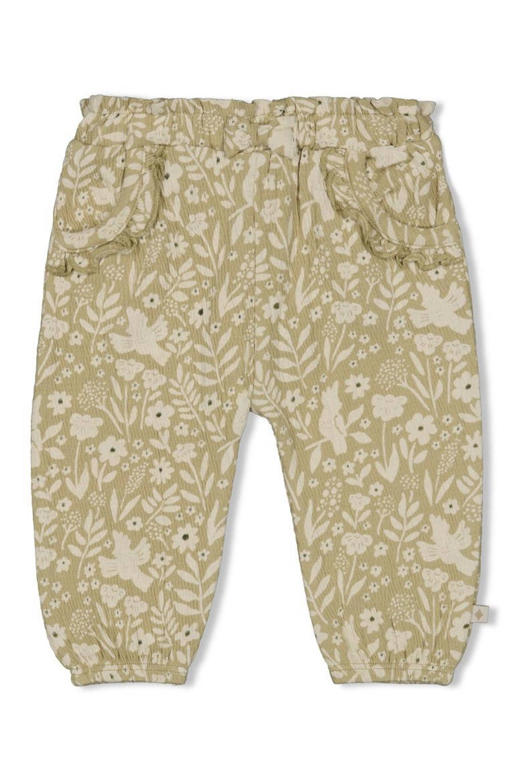 Groene meisjes Feetje casual broek Let Your Dreams Blossom van katoen met regular fit, regular waist en bloemenprint