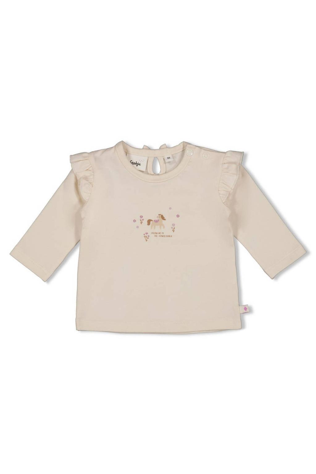 Ecru meisjes Feetje longsleeve Flower Ranch van katoen met printopdruk, lange mouwen, ronde hals, drukknoopsluiting en ruches