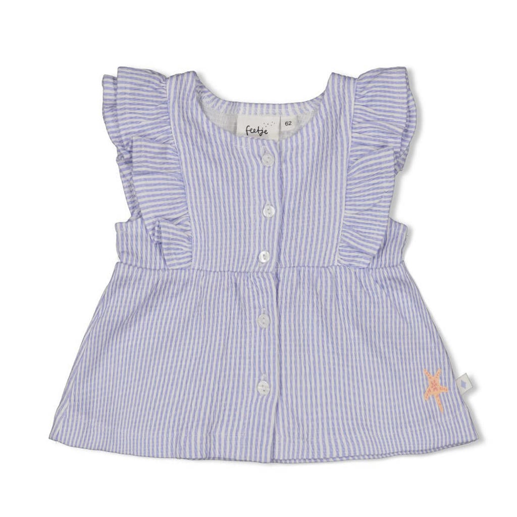 Lavendel en witte meisjes Feetje blouse Sea La Vie van katoen met strepenprint, korte mouwen, ronde hals, knoopsluiting en ruches