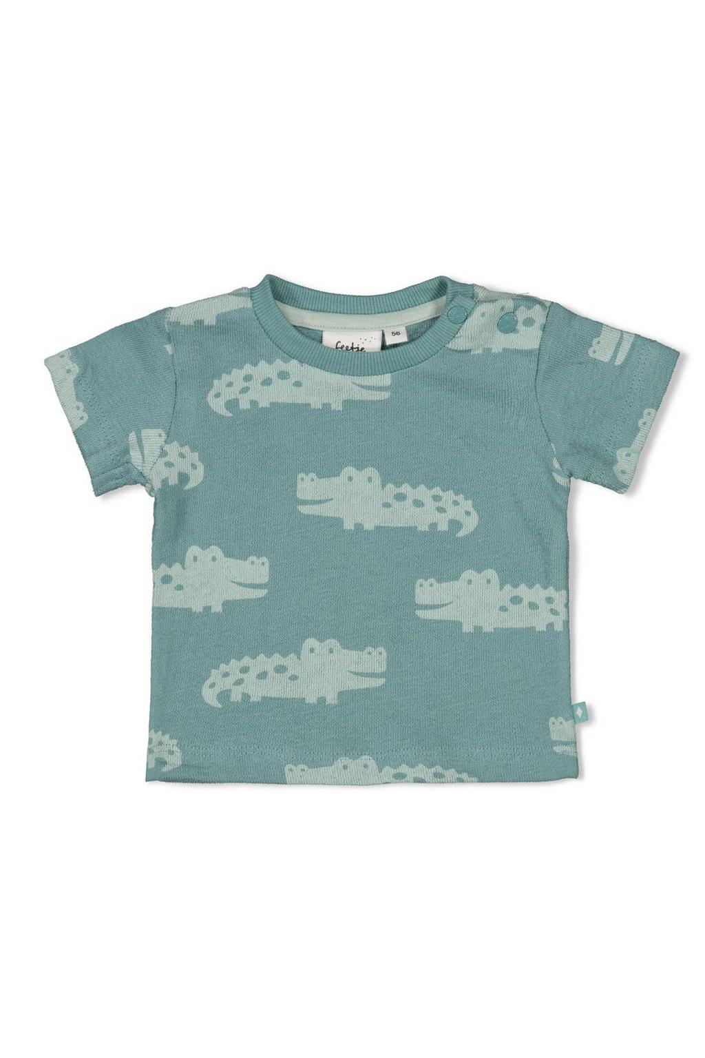 Groene jongens Feetje T-shirt You Croc my World van katoen met korte mouwen en drukknoopsluiting