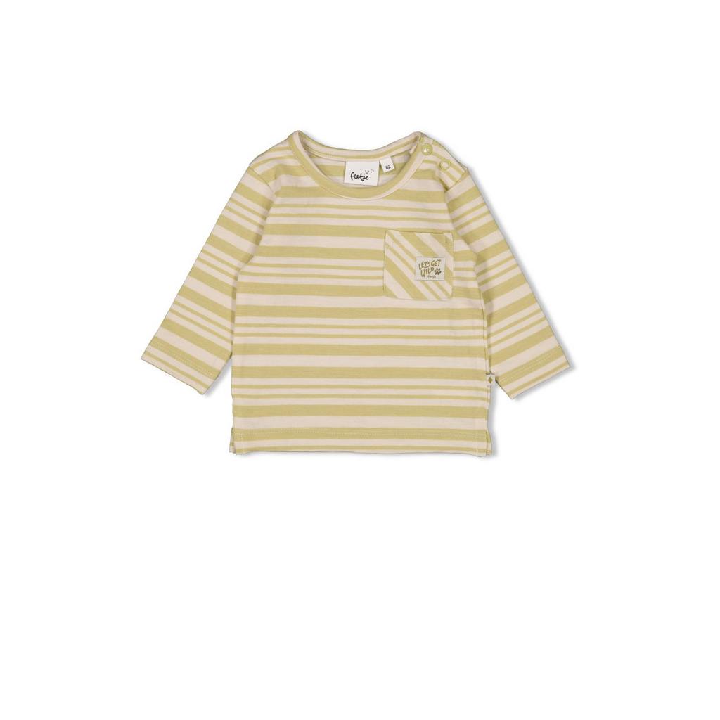 Groene jongens Feetje longsleeve Safari Savage van katoen met strepenprint, lange mouwen, ronde hals en drukknoopsluiting