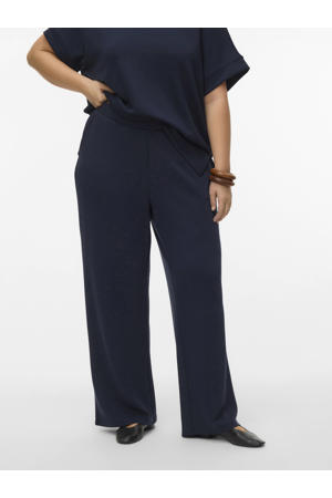 wide leg high waist casual broek marineblauw