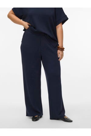 wide leg high waist casual broek marineblauw