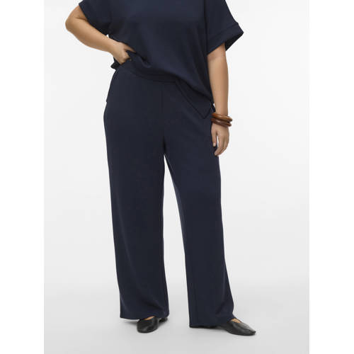 VERO MODA CURVE wide leg high waist casual broek marineblauw afbeelding