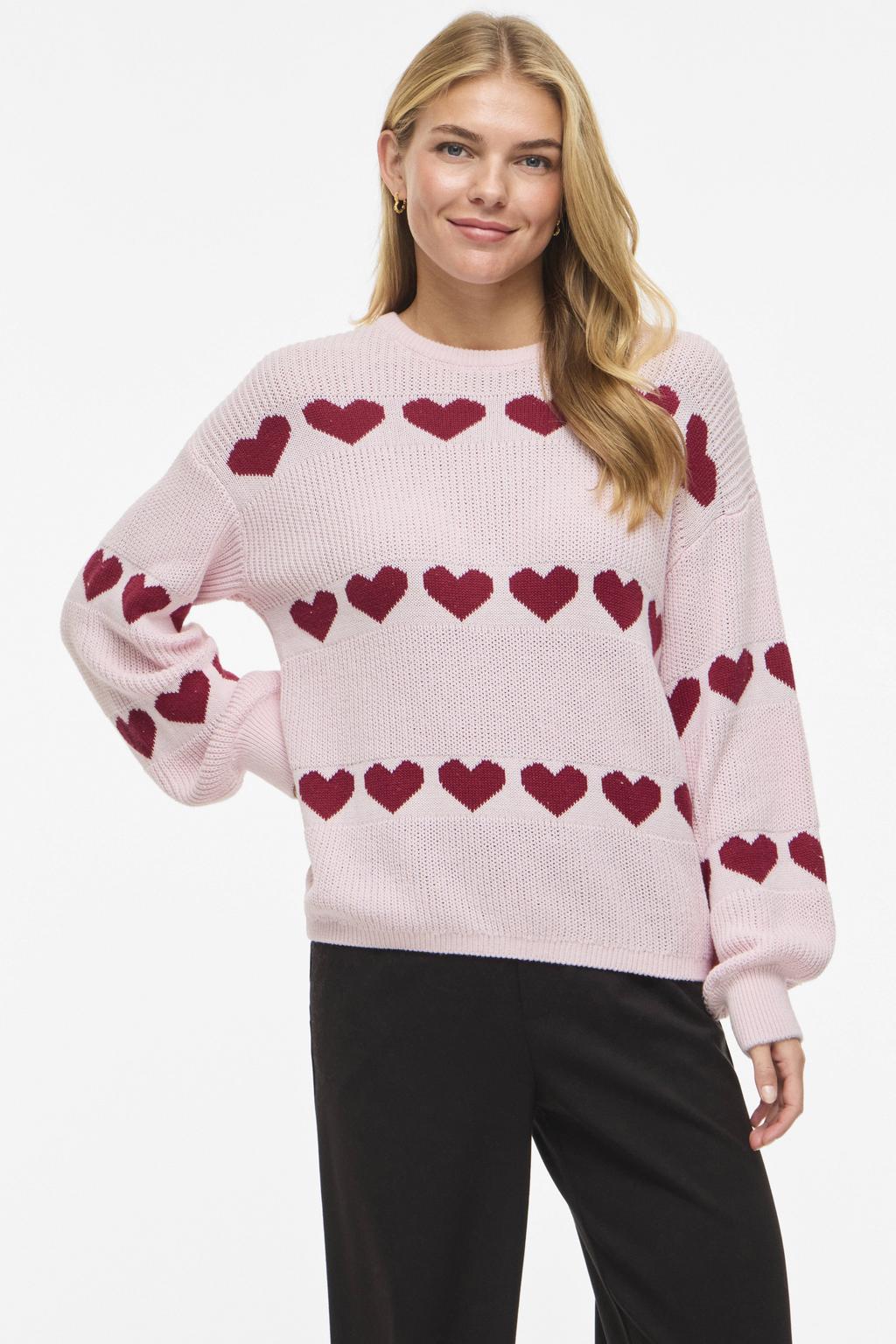 VILA gebreide trui met hartjes roze