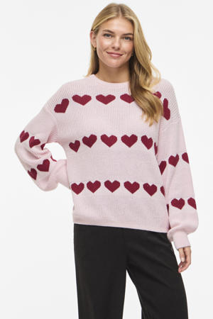 gebreide trui met hartjes roze