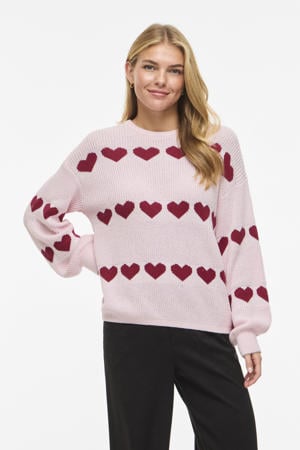 gebreide trui met hartjes roze