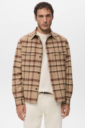 geruit overshirt met wol bruin