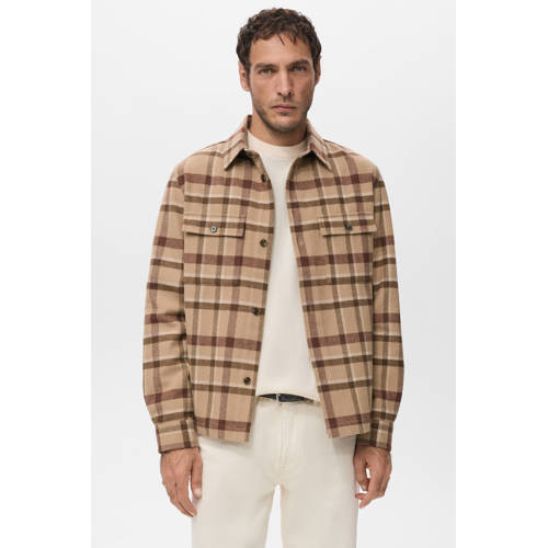 Mango Man geruit overshirt bruin afbeelding