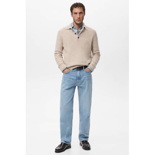 Mango Man bouclé gebreide trui beige afbeelding