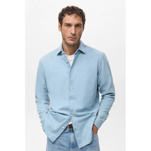 Mango Man slim casual overhemd blauw afbeelding
