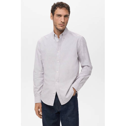 Mango Man Regular gestreepte casual overhemd donkerrood afbeelding
