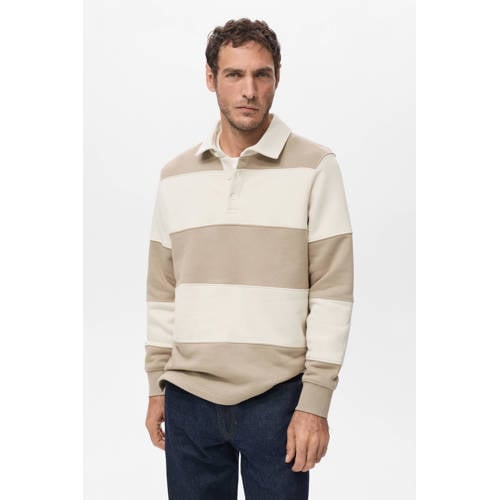 Mango Man regular gestreepte polo beige afbeelding