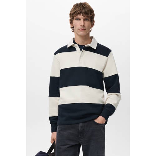 Mango Man Rechtvallend gestreepte polo donkerblauw afbeelding